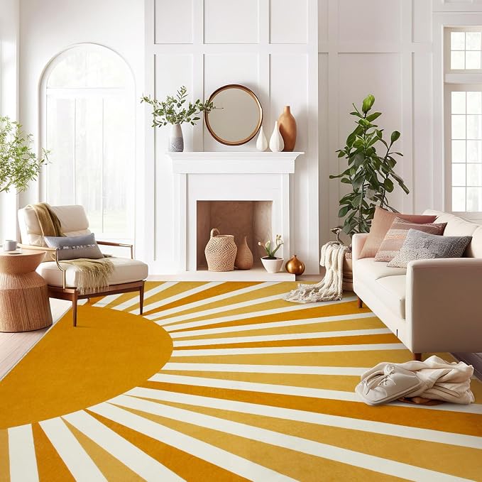 Lahome 10' x 14' Boho Rainbow Sun Faux Wool Area Rug, Non Slip, Lightweight by Lahome