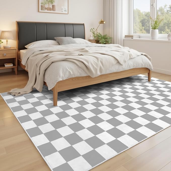 Terrug Grey and White Checkered Rug - Image 2