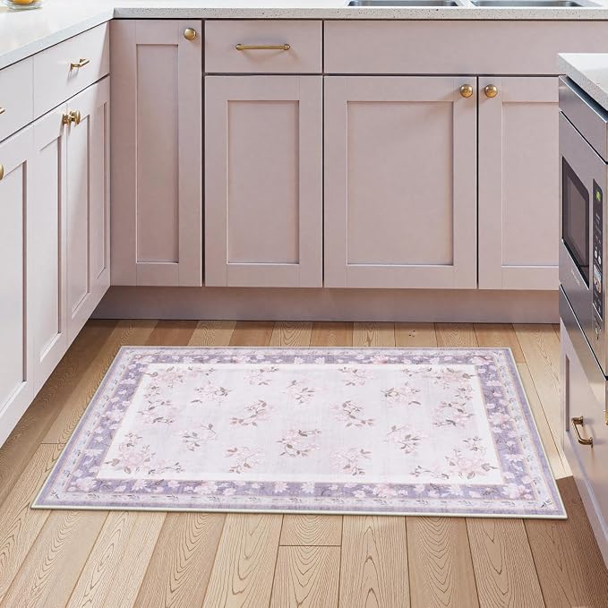 LIVEBOX Floral Washable Rug 2x3, Lavender Bathroom Rugs Non Slip Soft Bedroom - Image 2