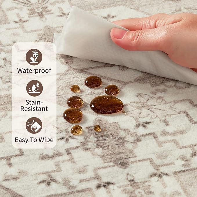 Rugxara 8x10 Washable Area Rug for Living Room, Vintage Neutral Extra Large - Image 9