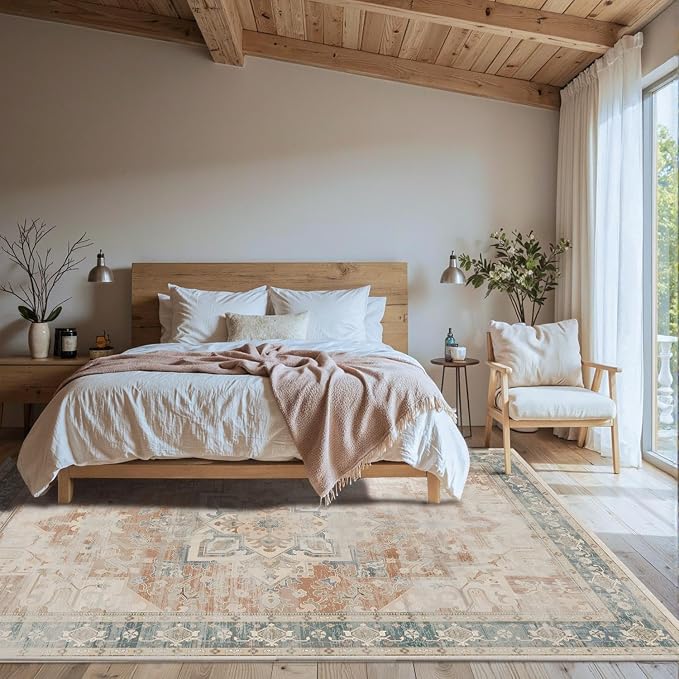 Rugxara 5X7 Washable Area Rug for Living Room, Neutral Vintage Boho Rugs for - Image 3