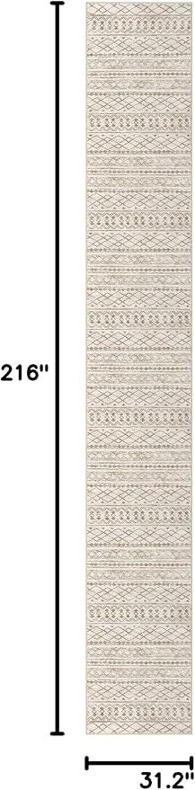 KUTA Long Hallway Runner Rug 2.6x18 Non-Slip Washable, Moroccan Vintage Beige - Image 2