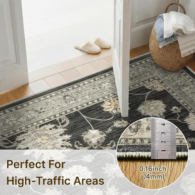 3x5 Area Rug for Living Room-Vintage Farmhouse Boho Floral Washable Stain - Image 2