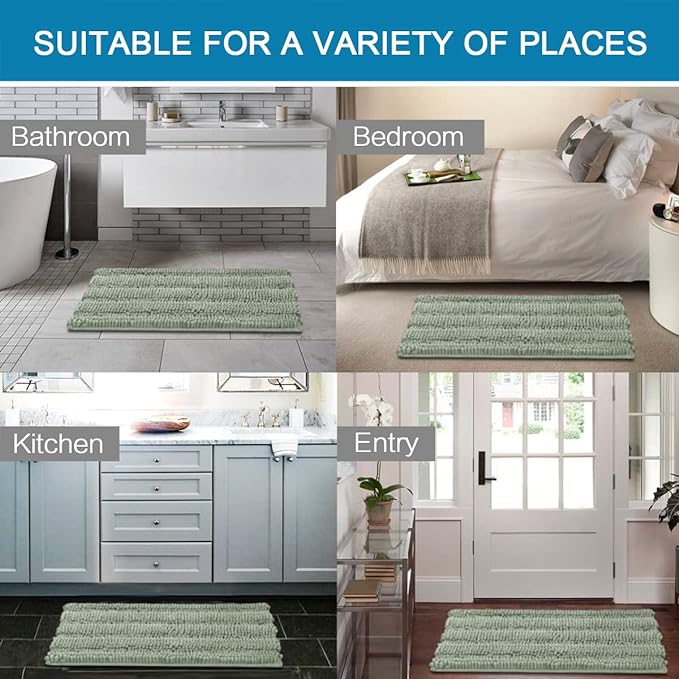 H.VERSAILTEX Bath Mats for Bathroom Non Slip Extra Thick Chenille Striped Bath - Image 6