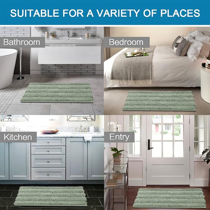 H.VERSAILTEX Bathroom Rugs Bath Mats Sets Super Absorbent Chenille Striped Bath - Image 6