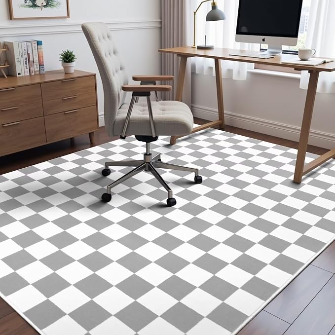Terrug Grey and White Checkered Rug - Image 4