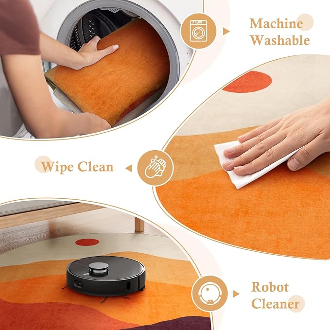 Sunset Round Rug 4ft, Soft Circular Bedroom Rugs Abstract Throw Carpet - Image 4