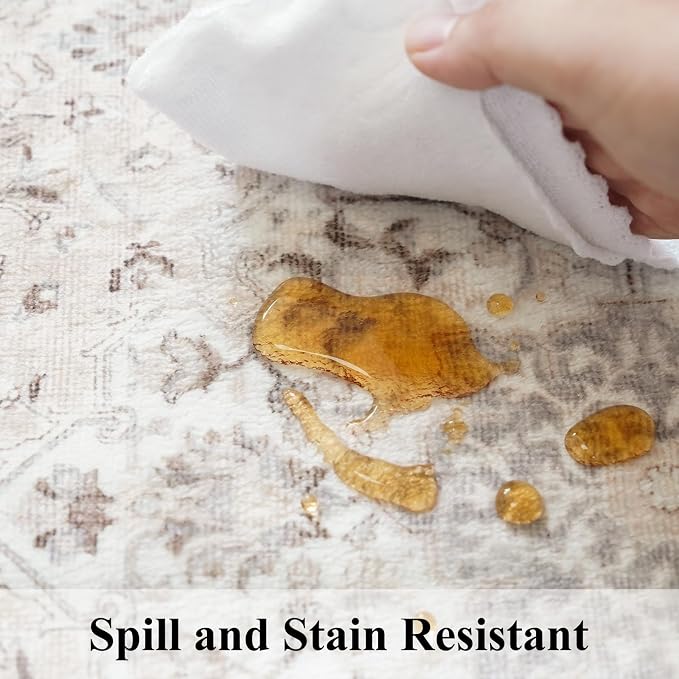 4x5 Living Room Area Rugs: Washable Farmhouse Bedside Rugs Non Slip Low Pile - Image 4