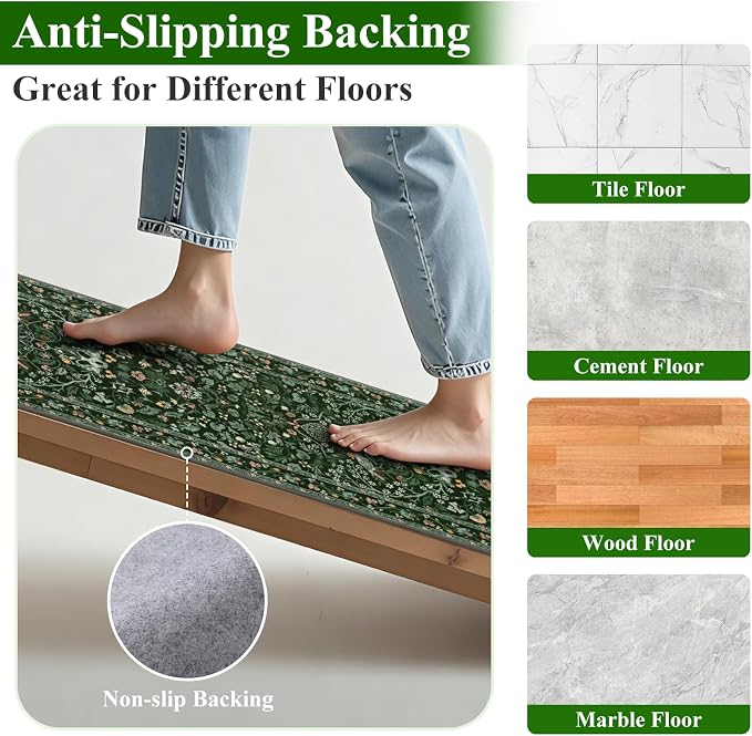 HEBE Washable Hallway Runner Rug 2'x 8' Non Slip Kitchen Rugs Runner, Low Pile - Image 3
