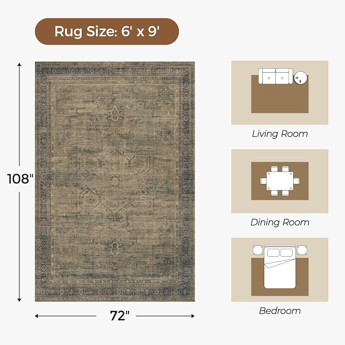 Washable Brown Area Rugs 6x9 for Bedroom, Non-Skid Stain Resistant Carpet for - Image 2