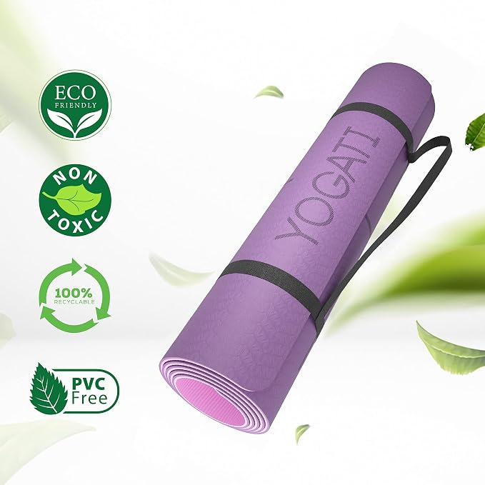 YOGATI® Yoga Mat with Strap with Alignment Lines. Home Workout Mat - Image 5