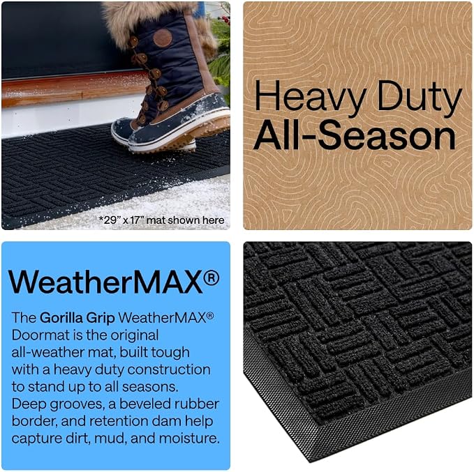 GORILLA GRIP 100% Waterproof All-Season WeatherMAX Doormat 35x23, US Designed - Image 3
