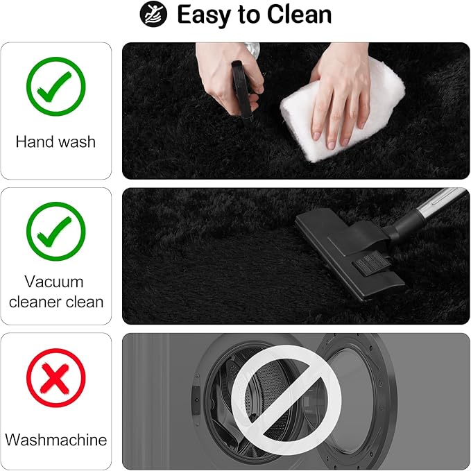 qulint Black Rug for Living Room 6x9, Soft Fluffy Bedroom Area Rug 6x9 Shag - Image 4