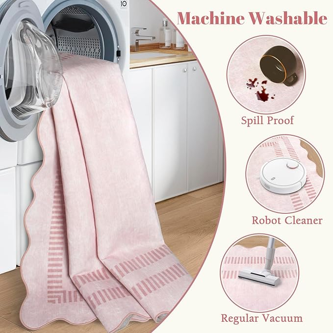 Washable 5ft Area Rugs for Living Room, Solid Pink Non Slip Rugs for Bedroom - Image 3
