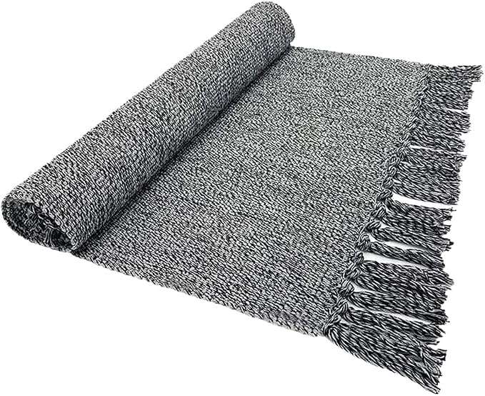 Cotton Bathroom Rug Reversible Laundry Room Rag Rug. Hand Woven Chindi Area Rug by SERENITA