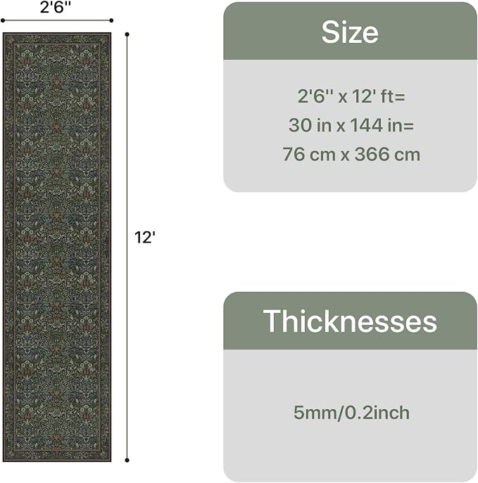 GENIMO Floral Washable Runner Rug 2’6”x12’, Non-Slip Long Hallway Carpet - Image 2