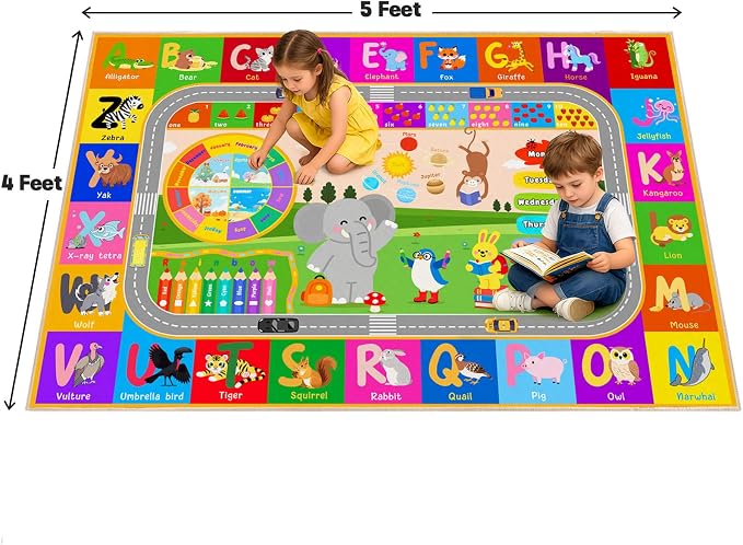 Pionblank Kids Area Rug for Bedroom Preschool, 4x5 Educational Playmat for - Image 2