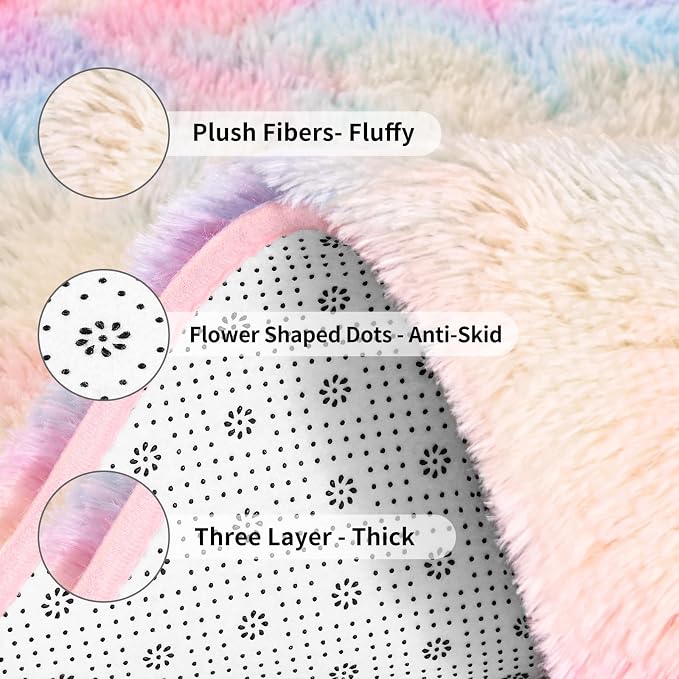 FlyDOIT Large Area Rugs for Living Room, 5x8 Feet Tie-Dyed Rainbow Shaggy Rug - Image 6