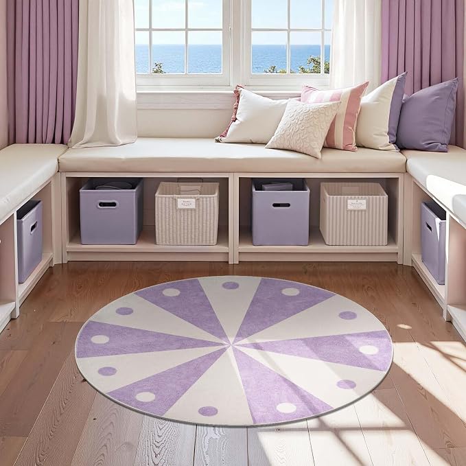 jinchan 5ft Round Rug Lilac Purple Washable Fun Cute Playroom Mat Non Slip - Image 9