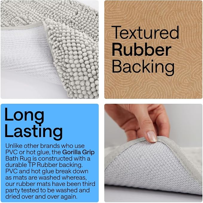 GORILLA GRIP Plush Absorbent Shaggy Chenille Bath Rug Mat - Image 4