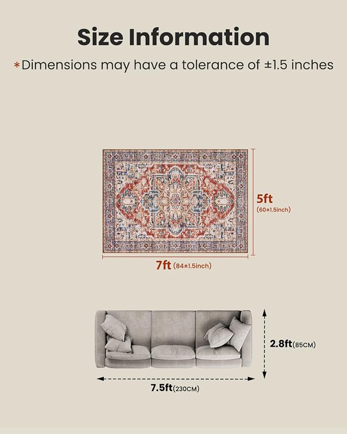 AMADA HOMEFURNISHING 5x7 Area Rugs, Washable Living Room Rug Low-Profile - Image 2