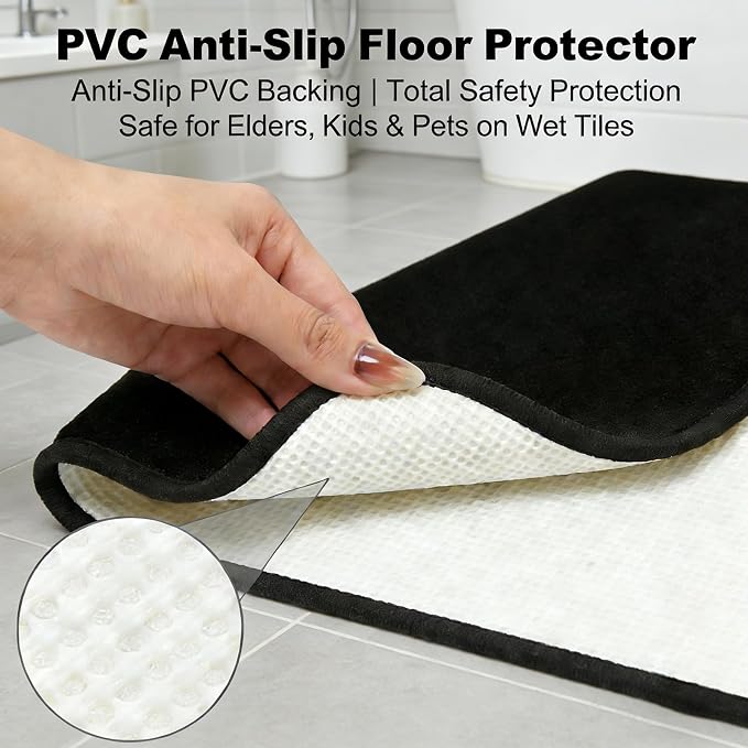 Black Bathroom Rug Set Memory Foam Bath Mats 3 Piece - Image 5