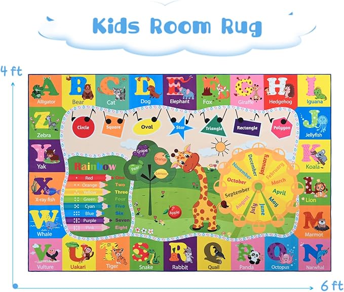 Kids Rugs for Playroom Classroom Bedroom, Educational and Fun Play Mat - Image 2