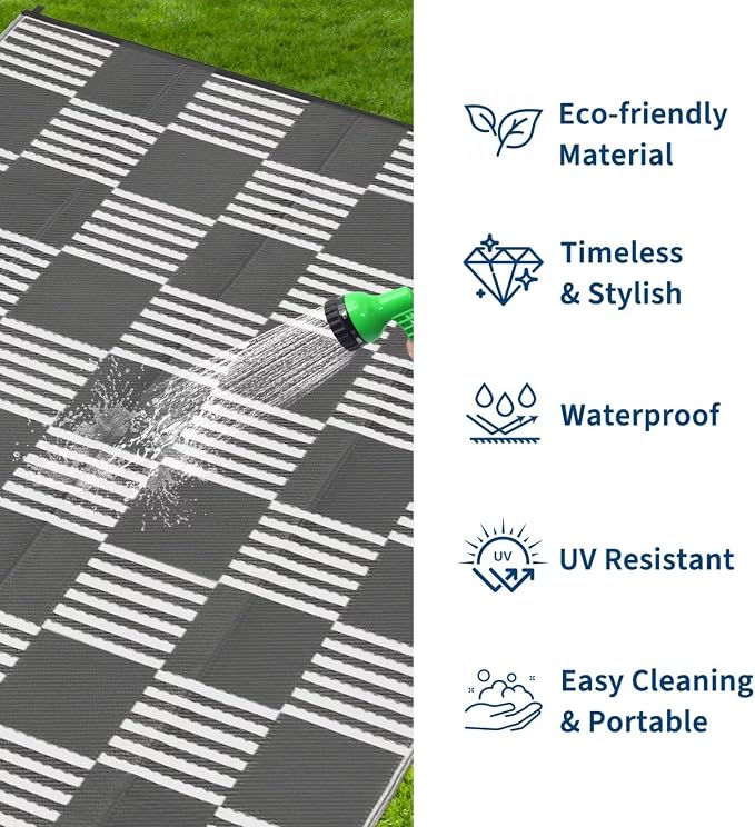 Garvee Waterproof Outdoor Rug 10x20, Checkered Foldable Plastic Straw Patio - Image 2