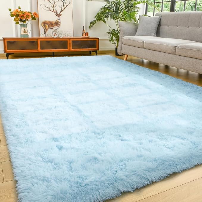 YJ.GWL Area Rugs for Living Room Bedroom, 6x9 Machine Washable Large Light Blue by YJGWLHomeDecor