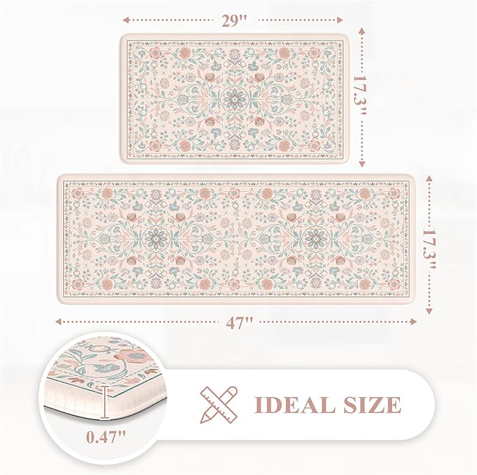 KIMODE Comfort Kitchen Mats Cushioned Anti Fatigue, Boho Floral Kitchen Rugs - Image 2