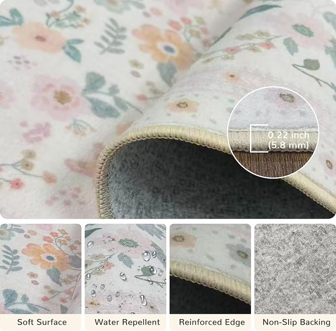 4x6 Area Rugs, Washable Floral Rug, Low Pile Non-Slip Carpet, Flower Rug - Image 4