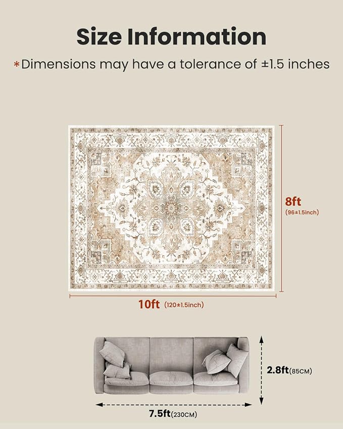 Amada 8x10 Area Rugs, Low-Profile Large Washable Area Rug - Image 2