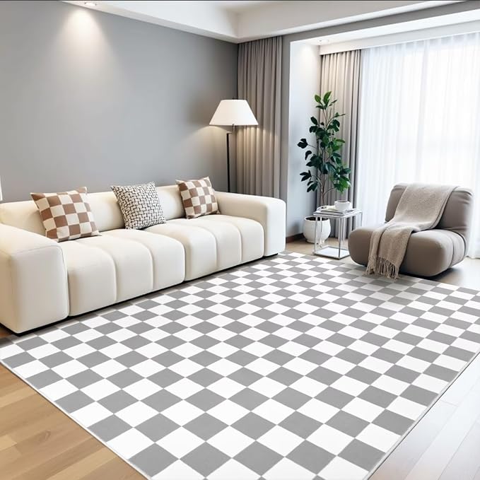 Terrug Grey and White Checkered Rug by TerrugHomeDecor