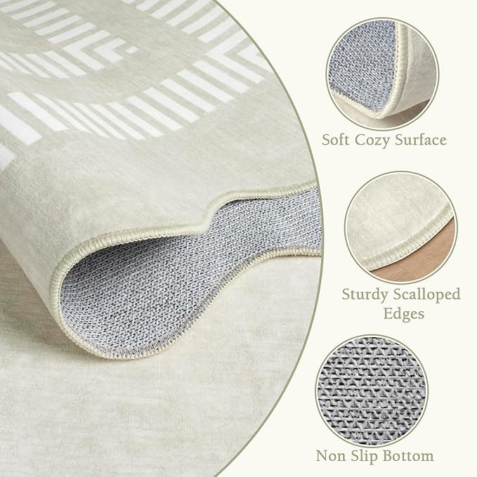Area Rugs 5ft Living Room Washable Modern Rug, Neutral Beige Soft Non Slip Rugs - Image 4