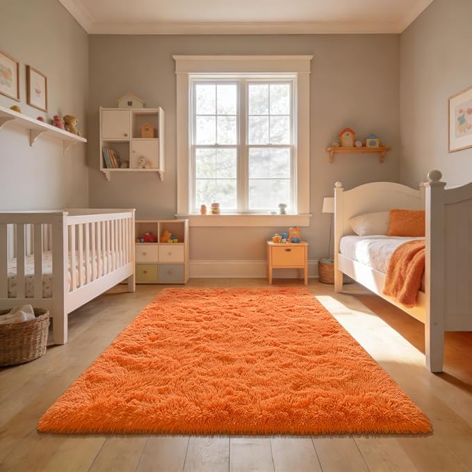 Andecor Shag Area Rug for Living Room, 5x8 Feet Orange Soft Fluffy Indoor Plush - Image 6