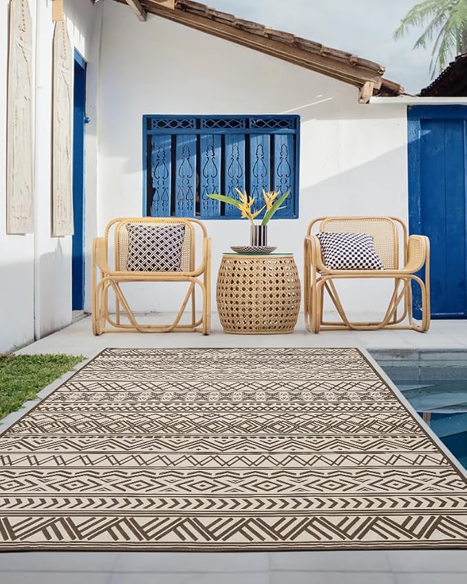Outdoor Rug Carpet 8x10 ft, Flatweave Textured Outdoor Patio Rug Non Slip - Image 4