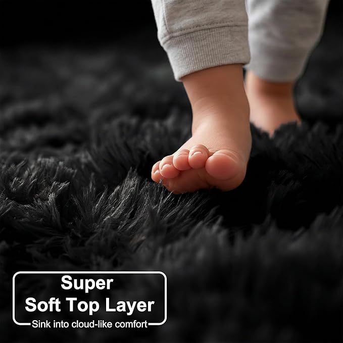 Amdrebio Black Rugs for Bedroom Living Room Decor Aesthetic, Fluffy Shag Furry - Image 2