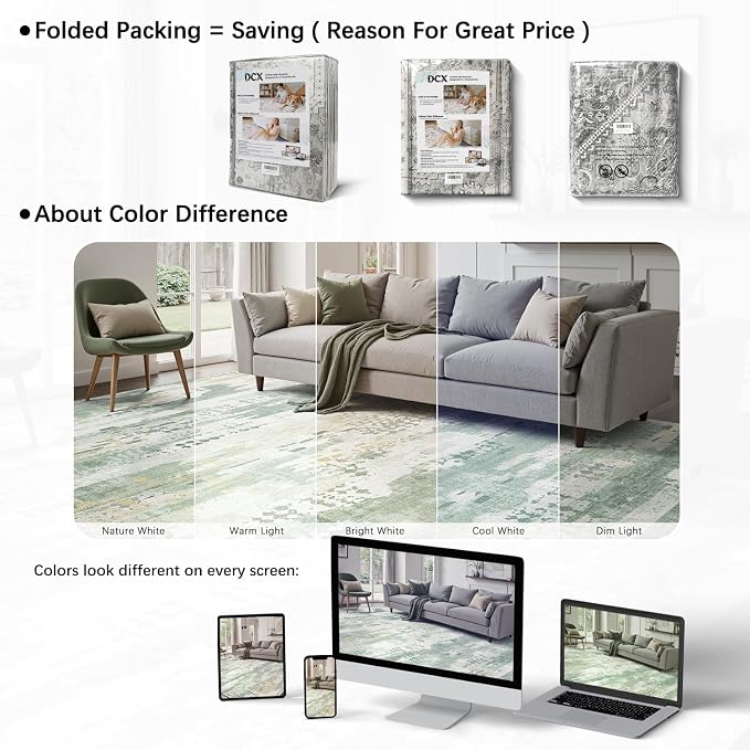 DCX Abstract Area Rug 10x14, Washable Sage Green Modern Rug - Image 8