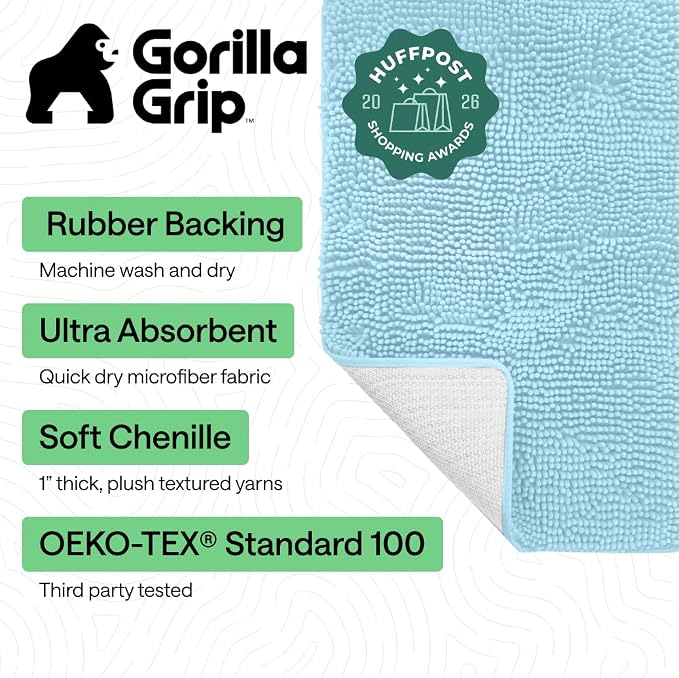 GORILLA GRIP Bath Rug Mat, Thick Soft Absorbent Chenille, Quick Dry Microfiber - Image 2