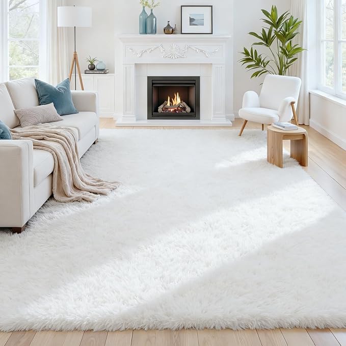 8x10 Area Rugs for Living Room:Ultra Soft Fluffy Shag White Rugs for Bedroom - Image 3