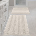 H.VERSAILTEX Ivory Bath Mat Bath Rugs, Extra Thick Striped Bath Rugs by HVERSAILTEX