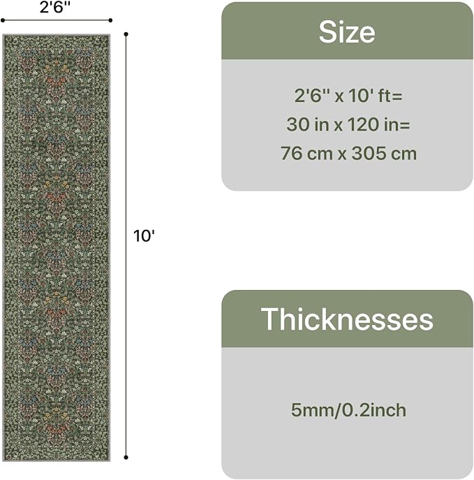 GENIMO Floral Washable Runner Rug 2’6” x 10’, Non-Slip Long Hallway Carpet - Image 2