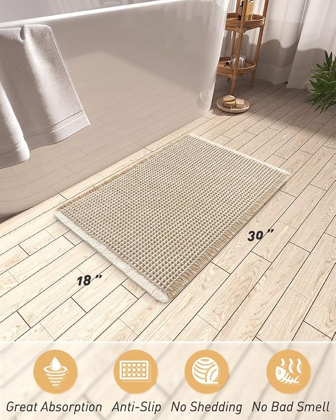AMOAMI Upgraded Waffle Bath Mat, Super Absorbent Non Slip Bath Mats - Image 2