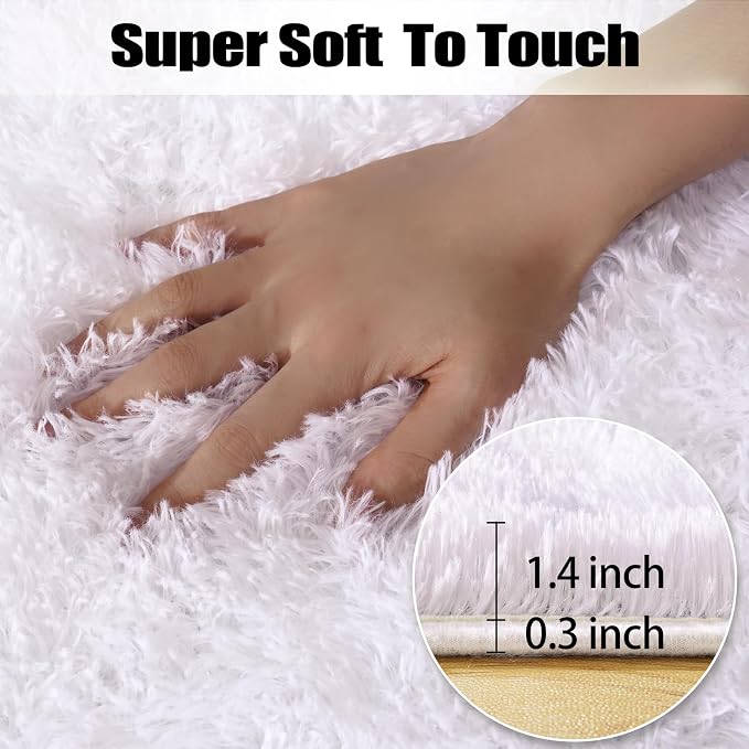 qulint White Rugs for Bedroom 3x5, Soft Shag Fluffy Rug for Living Room Small - Image 2
