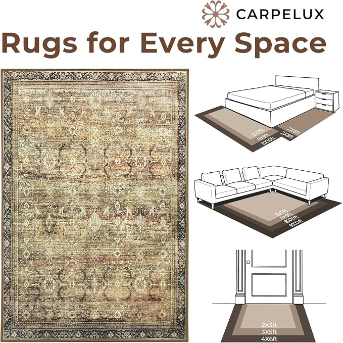 Washable Area Rugs 5x7 Vintage Brown, Indoor Rug - Image 5