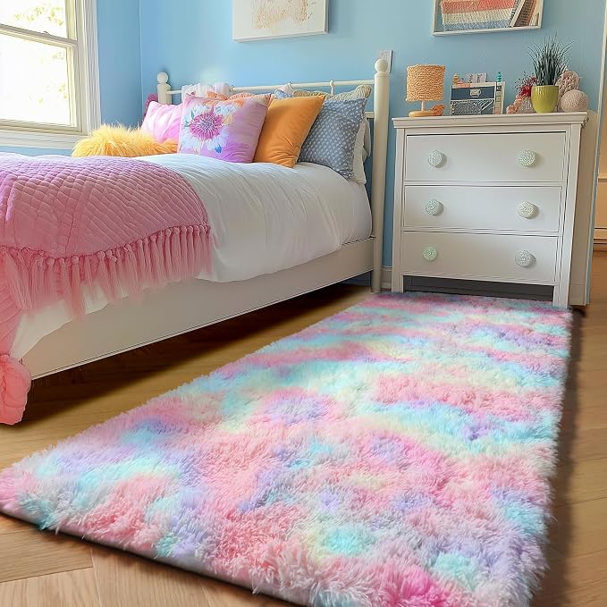 PAGISOFE Rainbow Runner Rugs for Girls Bedroom Plush Fluffy Hallway Rug 2x6 Ft by PAGISOFE