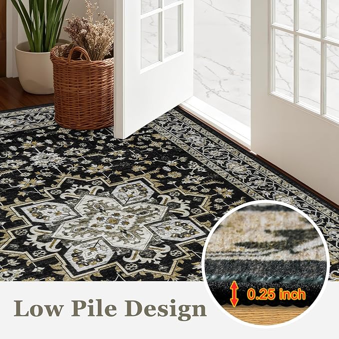 Round Area Rug for Living Room: 8 ft Washable Vintage Boho Soft Thin Circle Rug - Image 8
