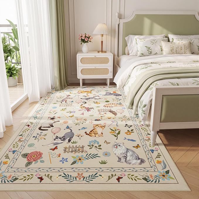 Unirea 3x5 Beige Cat Area Rug for Entryway Kitchen, Medium Washable Kids Rug - Image 9