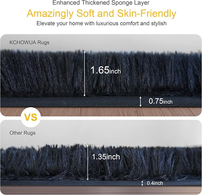 KICHOWUA Thick Area Rug Black Fluffy Shag 3x5 - Image 2