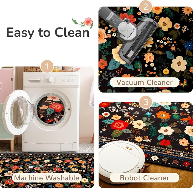 8x10 Area Rugs for Living Room Vacuum-Friendly Machine Washable Area Rug Flower - Image 4